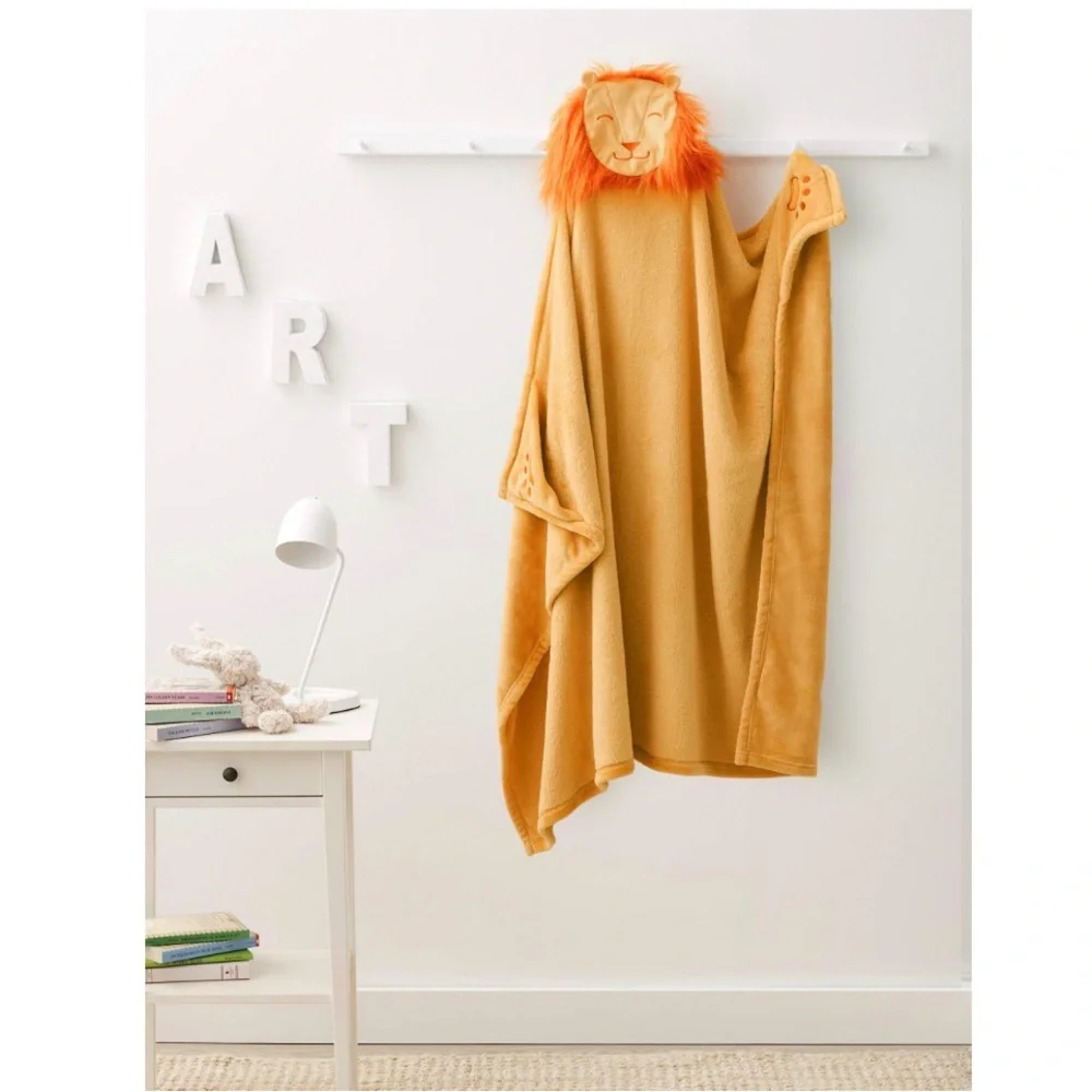 Amazon Basics Kids Lions Soft Hooded Wearable Blanket - Orange Lion, 43 in x 55